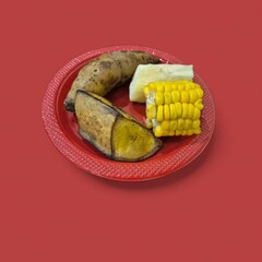 Steamed Traditional Indonesian Tubers and Corn on a Plate