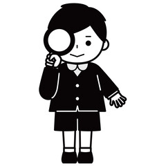 虫眼鏡（ルーペ）で調べる男の子