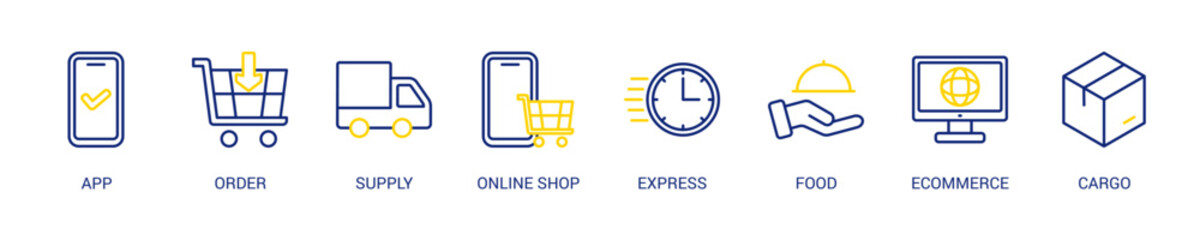 Delivery Service Line Color Icon Set For Web Banner. Vector Illustration Concept With Some Icons. Designed In Line Color Style