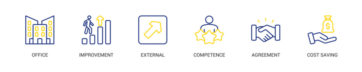 Outsourcing Line Color Icon Set For Web Banner. Vector Illustration Concept With Some Icons. Designed In Line Color Style