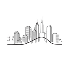 Obraz premium Minimalist City Skyline A Simple Line Drawing of Urban Architecture with buildings and linear design