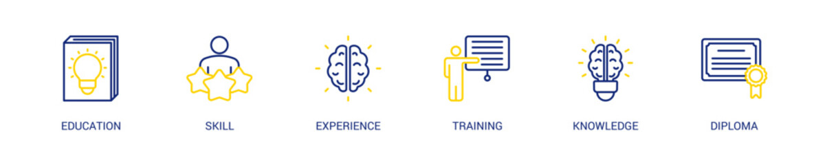 Qualification Line Color Icon Set For Web Banner. Vector Illustration Concept With Some Icons. Designed In Line Color Style