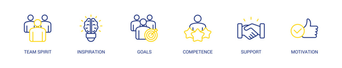 Team Building Line Color Icon Set For Web Banner. Vector Illustration Concept With Some Icons. Designed In Line Color Style