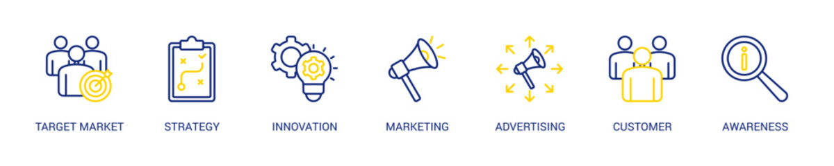 Brand Line Color Icon Set For Web Banner. Vector Illustration Concept With Some Icons. Designed In Line Color Style