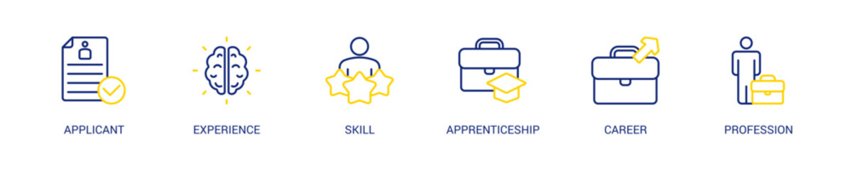 Traineeship Line Color Icon Set For Web Banner. Vector Illustration Concept With Some Icons. Designed In Line Color Style
