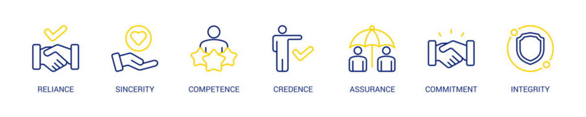 Trust Line Color Icon Set For Web Banner. Vector Illustration Concept With Some Icons. Designed In Line Color Style
