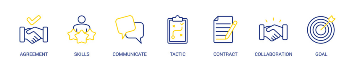 Negotiation Line Color Icon Set For Web Banner. Vector Illustration Concept With Some Icons. Designed In Line Color Style