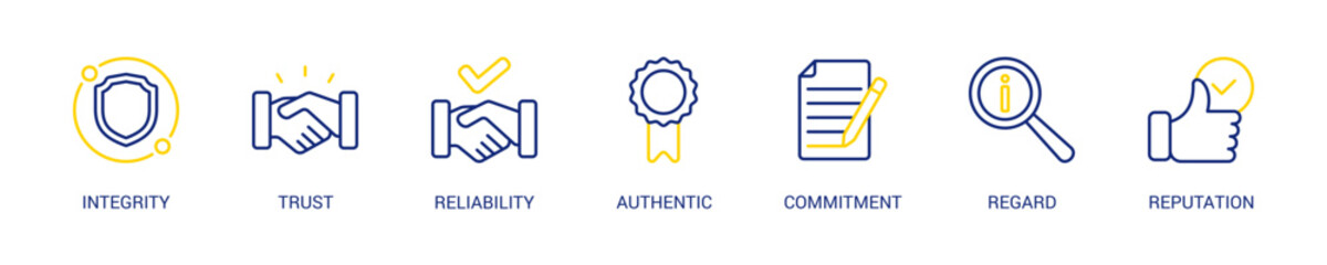 Credibility Line Color Icon Set For Web Banner. Vector Illustration Concept With Some Icons. Designed In Line Color Style