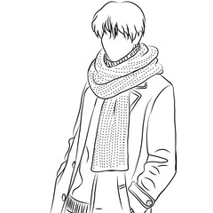 Winter Fashion Outline, Man in Scarf and Coat
​
