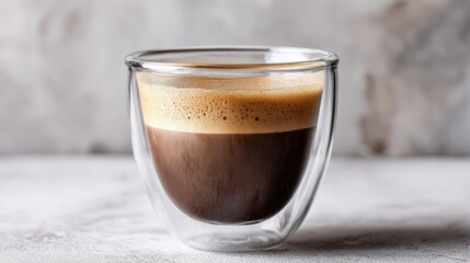 Double-walled glass with freshly brewed espresso and creamy foam