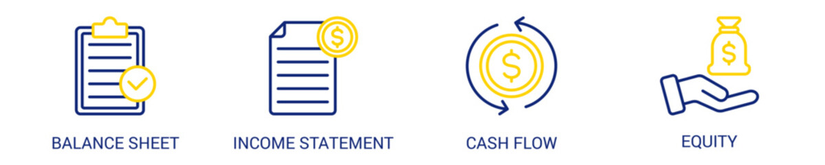 Financial Statement Line Color Icon Set For Web Banner. Vector Illustration Concept With Some Icons. Designed In Line Color Style
