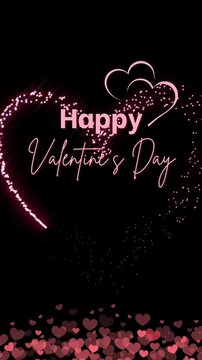 Happy Valentine's Day animation of pink text and hearts made of pink glitter on a black background. Festive video for Valentine's Day 