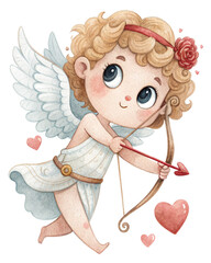 Vintage Cupid Valentine Watercolor Illustration 