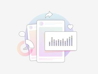 Social media analytics post performance report gives clear insight into user engagement data and smm influencer campaign results structured social media analytics dashboard lillustration