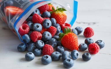 Berries spilled from plastic bag illustration