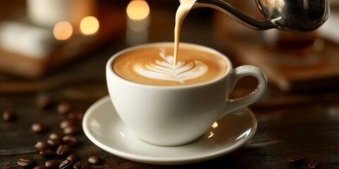 Beautifully Crafted Latte Art in a Coffee Shop with a Barista Preparing Fresh Brewed Coffee