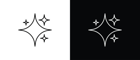 Sparkling star icons in line style. Artificial Intelligence symbol. Sparkling star signs vector illustration in transparent and black background. Editable stroke.
