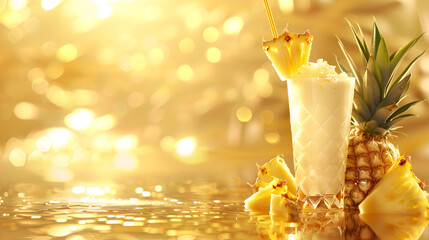 Refreshing piña colada cocktail with pineapple garnish for a tropical vacation vibe and summer relaxation in paradise