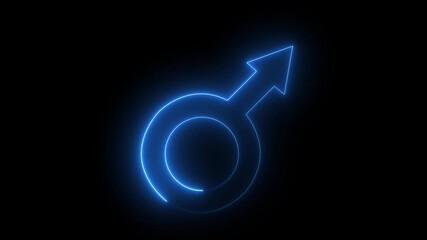 Neon male logo icon symbol on black background. Animated male gender symbol icon. male sign of gender equality icon.4k video. - Powered by Adobe