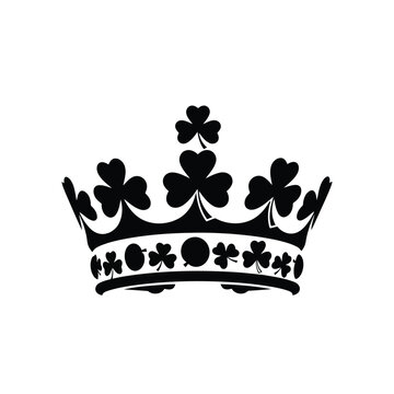 Black silhouette of a royal crown decorated with shamrocks