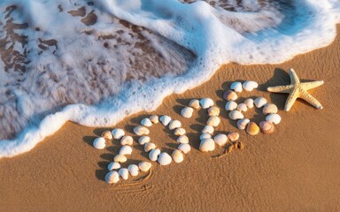 2023 formed by seashells on beach illustration