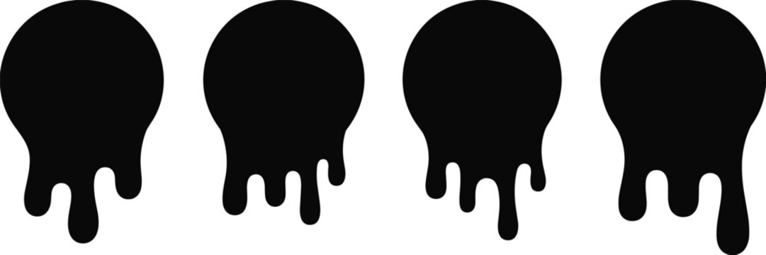 Minimal black dripping paint circle silhouette design, abstract liquid drop shape illustration, modern graphic element for creative backgrounds, posters, branding