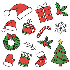 Cute Christmas Holiday Icons Set – Cartoon Winter Elements