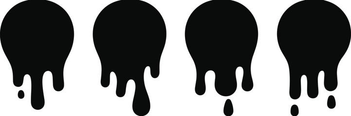 Minimal black dripping paint circle silhouette design, abstract liquid drop shape illustration, modern graphic element for creative backgrounds, posters, branding