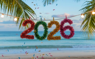2026 new year beach celebration illustration
