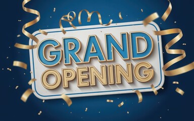 Grand opening banner with golden confetti illustration