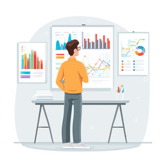 Man Analyzing Data Charts in a Modern Office Environment