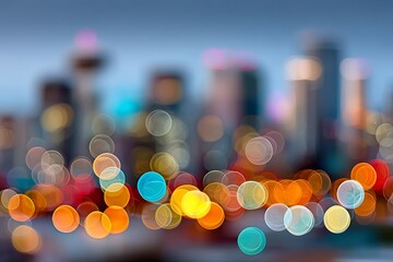 Bokeh Effect Illuminating Urban Beauty, Dreamy Nightscape with Soft Light Shapes and Skyline