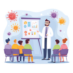 Doctor explaining health information to group in classroom setting