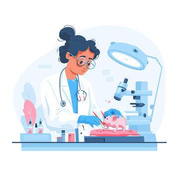 Veterinarian performing surgery on a mouse in a medical laboratory