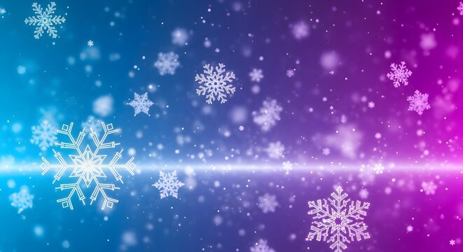 Winter wonderland snowflakes falling on a gradient blue and purple background - Powered by Adobe