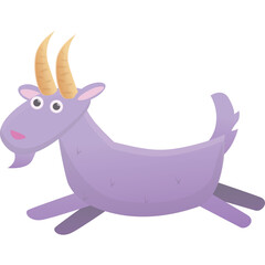 Whimsical Purple Goat With Horns Trotting Across A Transparent Background Depicting Playful Movement