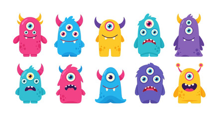 Collection of Adorable Cartoon Monster Characters, Perfect for Children's Designs and Illustrations