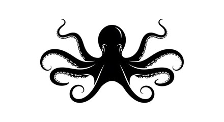 Black silhouette graphic of an octopus with eight curling tentacles isolated on white background