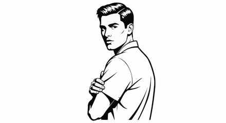 Confident Man with Folded Arms Looking Over Shoulder.