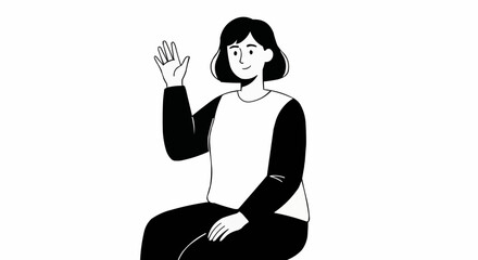 Woman Waving Hello Friendly Gesture Illustration.