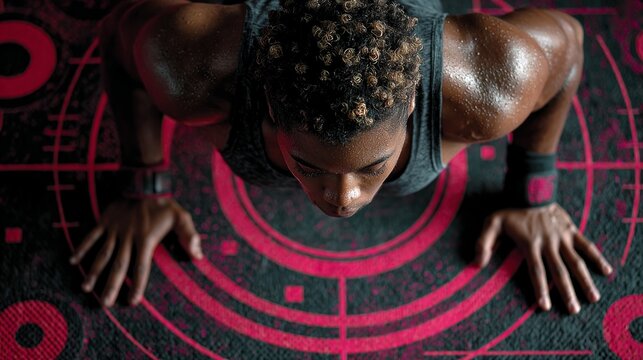 Intense hiit workout for fat-burning fitness training indoor gym overhead view of athlete in action