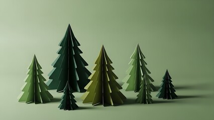 Elegant paper Christmas trees create a festive forest, perfect for holiday cards, seasonal marketing, or Christmas decor projects with modern flair