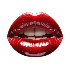 Obraz premium Glossy red lips illustration, sensual mouth with teeth, bold makeup icon for beauty branding, cosmetics ads and fashion design isolated PNG with Transparent Background