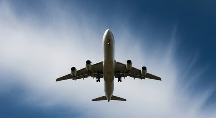 Fototapeta premium A passenger jetliner soaring upward, engines humming as it ascends into the sky, nose pitched high, main wheels just off the ground