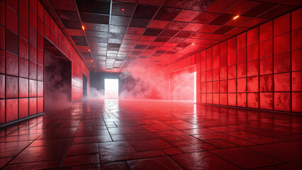 Futuristic corridor with cubic architecture