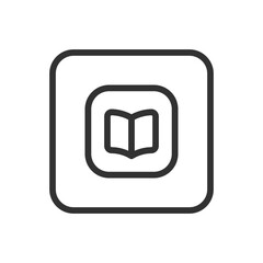 School, Learning Book Square line icon – open book in square outline for education apps, e-learning platform, student dashboard UI