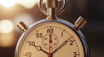 Close up of a shiny stopwatch showing time ticking by in a race against the clock