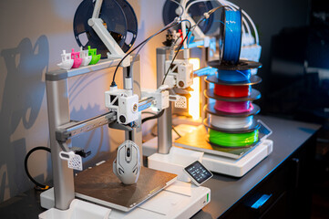 The 3D printing machine operation. The 3D rapid prototype processing concept.