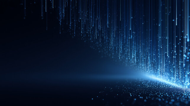 Futuristic data flow technology background with space for text. Background with cascading blue light lines and glowing particles. High-speed data streams and fiber optic cables. Digital background    