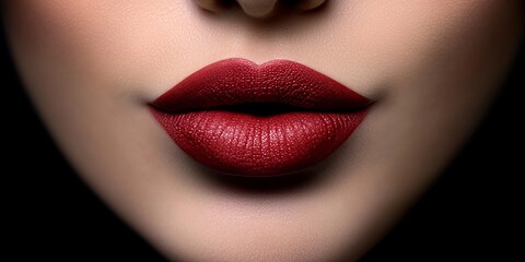 Fototapeta premium Closeup Artistic Representation of Beautiful Dark Red Luscious Feminine Lips on a Human Face